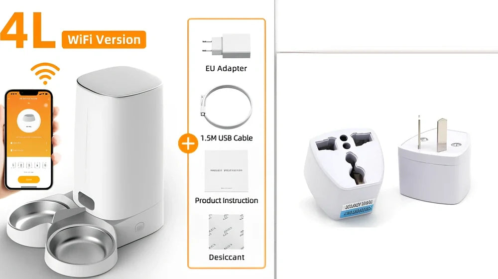 ROJECO white automatic pet feeder with stainless steel bowl and digital control panel