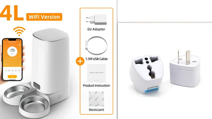 ROJECO white automatic pet feeder with stainless steel bowl and digital control panel