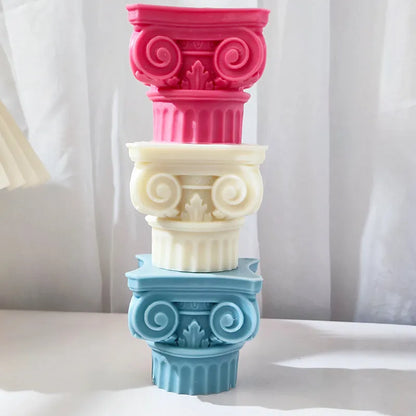 Silicone Roman Pillar candle mould with irregular column design.
