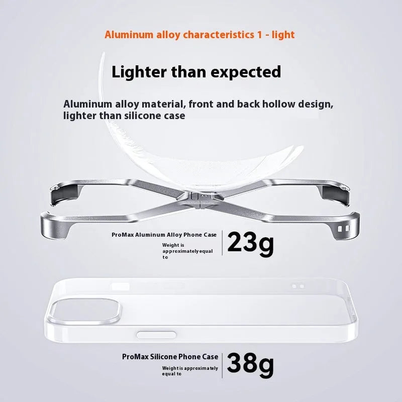 X-Shaped Drop-Resistant Phone Case for iPhone 13 14 15 Pro Max Metal Frameless Half-Pack Air Heat Dissipation Silver Grey