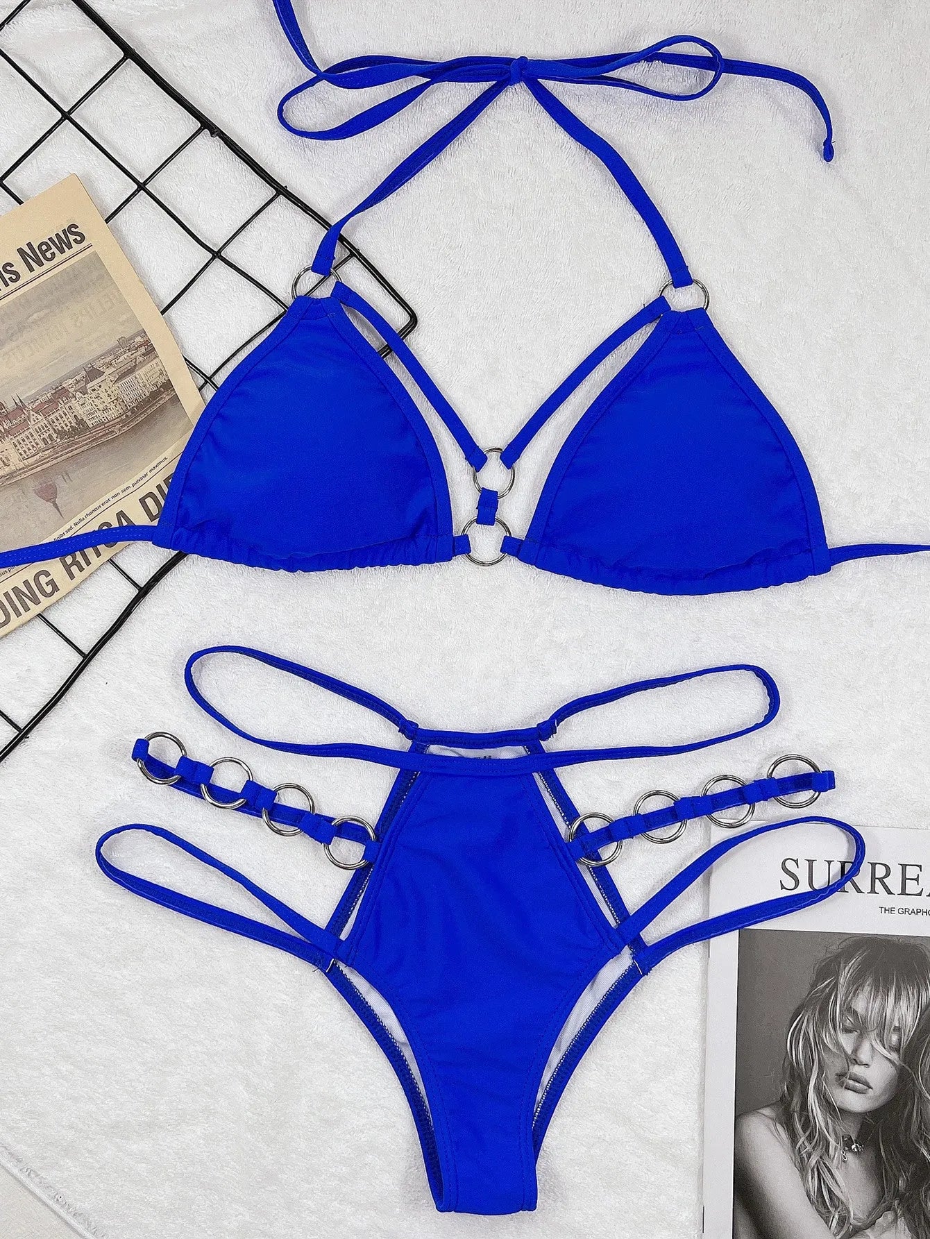 Women's nylon bikini separates in five colour options with S, M, L sizing