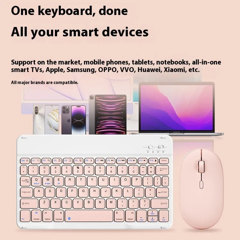 Bluetooth keyboard for tablet or PC, constructed from durable ABS plastic, featuring a quiet key design suitable for office work, home use, or gaming, available in multiple colours including white, green, and pink