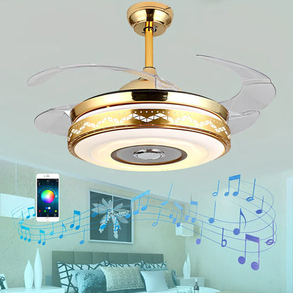 42-inch ceiling fan light with acrylic blades and gold three-tone lighting, remote control