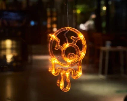 Spooktacular Halloween Hanging LED Lights with spiders, pumpkins, and ghostly figures for a haunting holiday ambiance