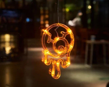 Spooktacular Halloween Hanging LED Lights with spiders, pumpkins, and ghostly figures for a haunting holiday ambiance