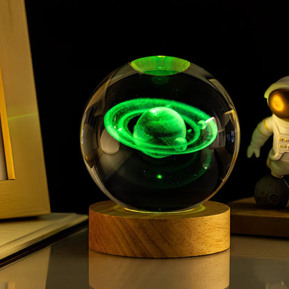 6cm crystal ball night light with Milky Way design on colourful base, USB cable connected
