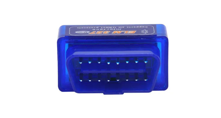 Dual-mode 5.1 Bluetooth auto fault detector on vehicle OBD2 port, compact size 45mm by 25mm by 65mm
