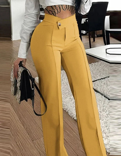 Women's slim straight-leg pants with buckle detail in various colors