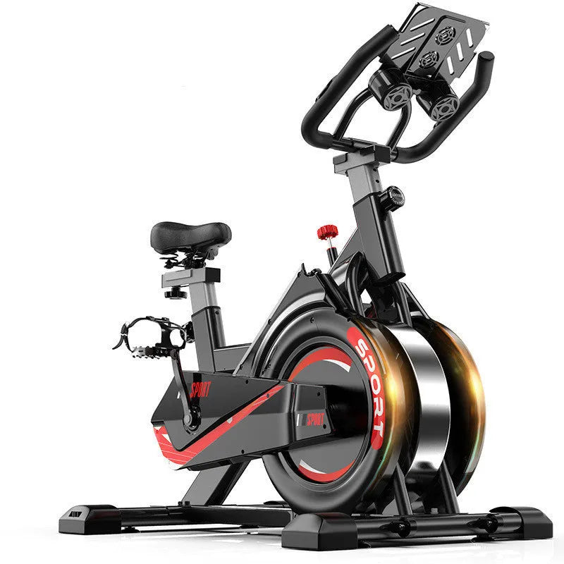 Spinning Bike Home Fitness Equipment, Upright Exercise Bike with Silent Operation, Infinite Resistance Adjustment, Black, Distance Time Speed Calories Display, for Home Office and Outdoor Use