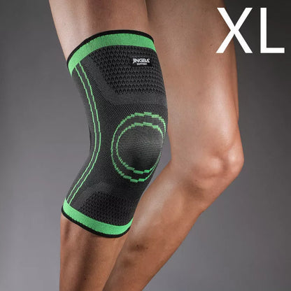 Breathable nylon knee pads for cycling and sports, available in green and orange