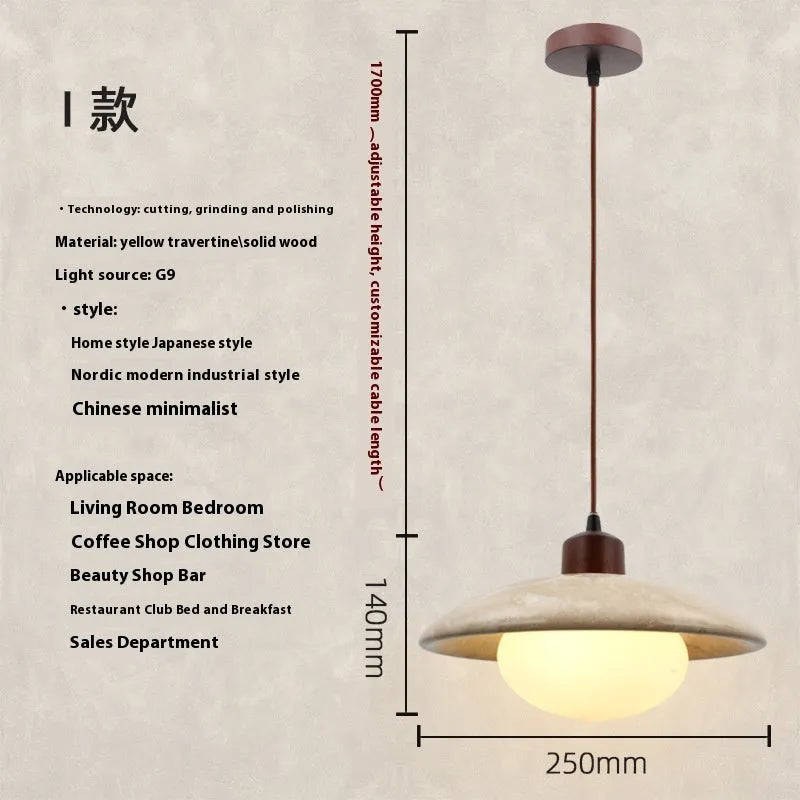 Retro yellow cave stone pendant light with iron body and yellow marble lampshade, hanging wire LED bedside chandelier