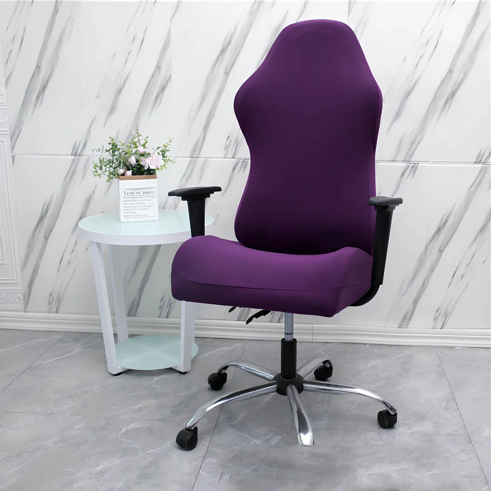 Stretch fabric gaming chair cover in navy blue colour on swivel chair