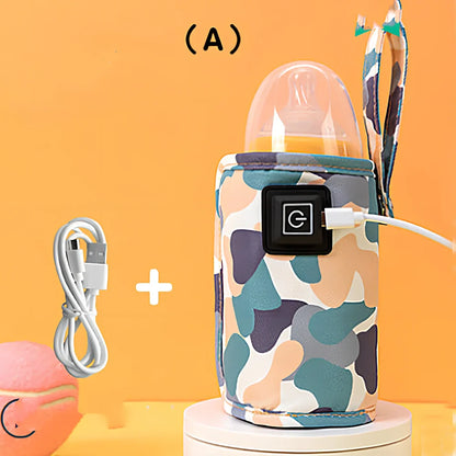 Portable milk bottle warmer with cloth cover and heating element for 55-75mm bottles