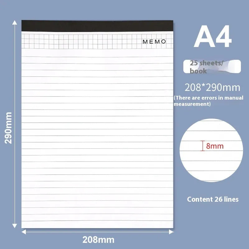 A4 tearable notebook with grid-lined pages and wireless adhesive binding for clean page removal
