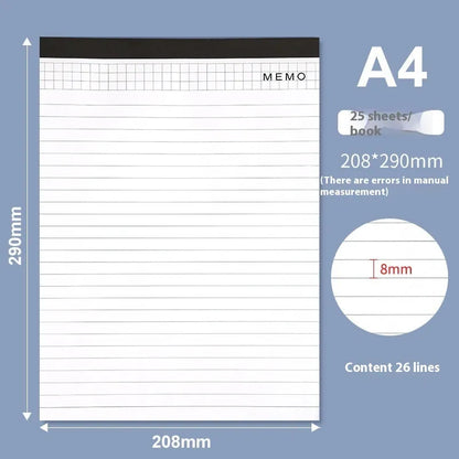 A4 tearable notebook with grid-lined pages and wireless adhesive binding for clean page removal