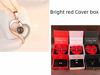 Valentine's Day metal rose jewelry gift box necklace with adjustable crystal design