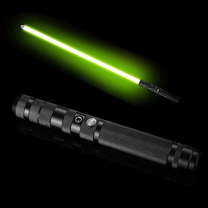RGB metal lightsaber with extended 156cm length showing LED colours and metal hilt