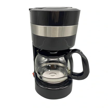 Black automatic drip coffee maker with glass pot, 0.65L capacity for 4-6 cups