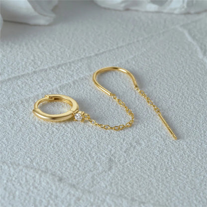 S925 sterling silver geometric ear clip stud earrings with flower and tassel elements in golden colour