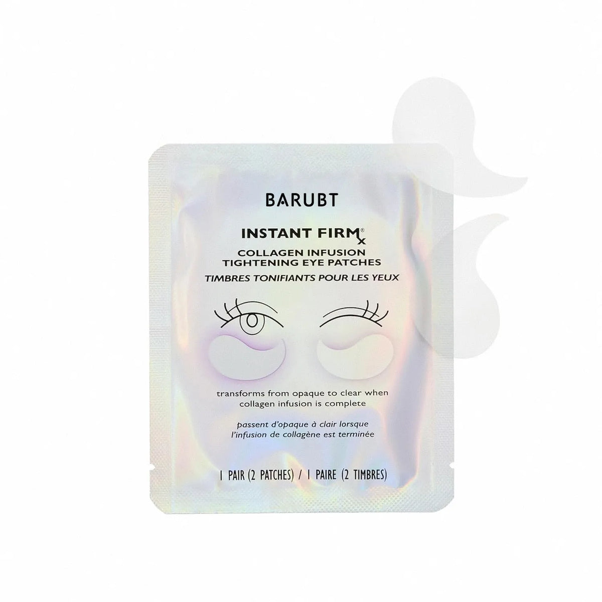 White collagen firming eye mask patches, product size 9 x 11.6 cm, single pack