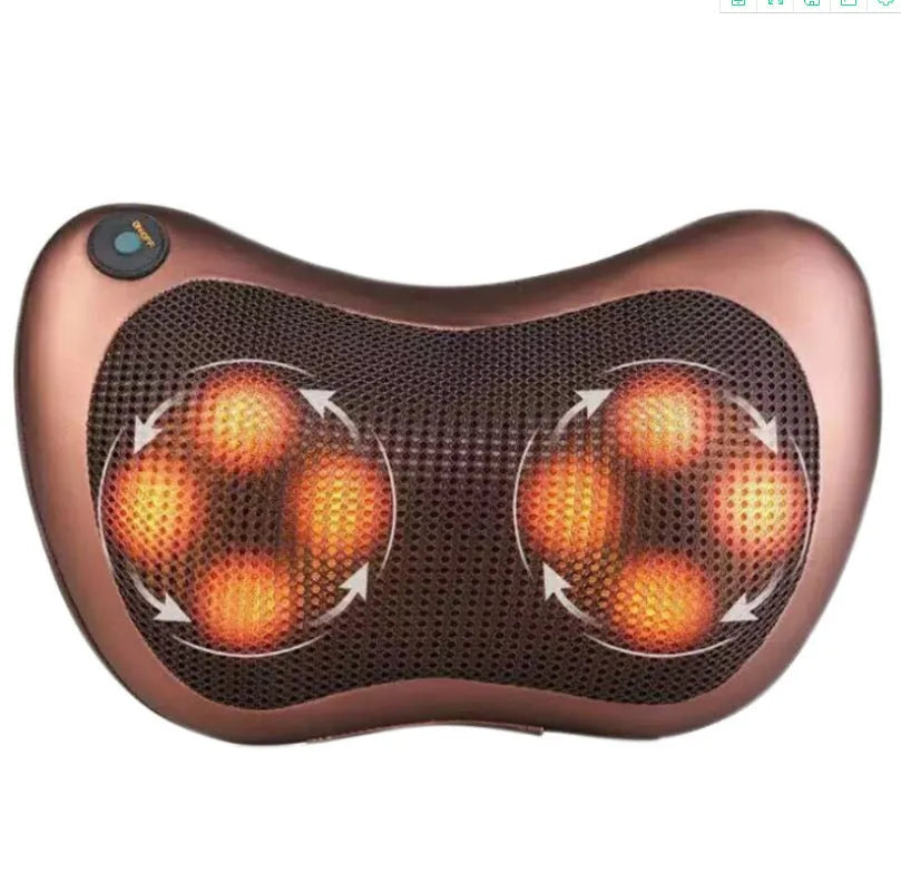 Black and brown genuine leather smart massage pillow with 8 rotating heads.