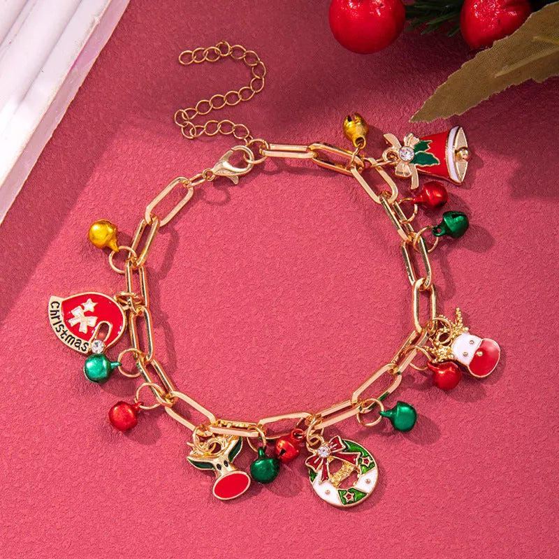 Festive Christmas Metal Chain Bracelet with Santa Claus and snowflake designs