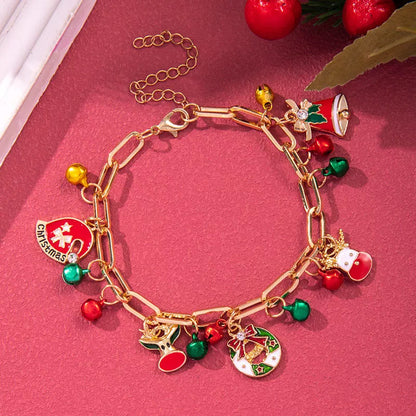 Festive Christmas Metal Chain Bracelet with Santa Claus and snowflake designs