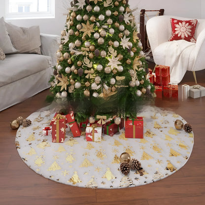 XINGX plush Christmas tree group mat with gilding snowflake designs in Christmas tree, cedar, and star styles.