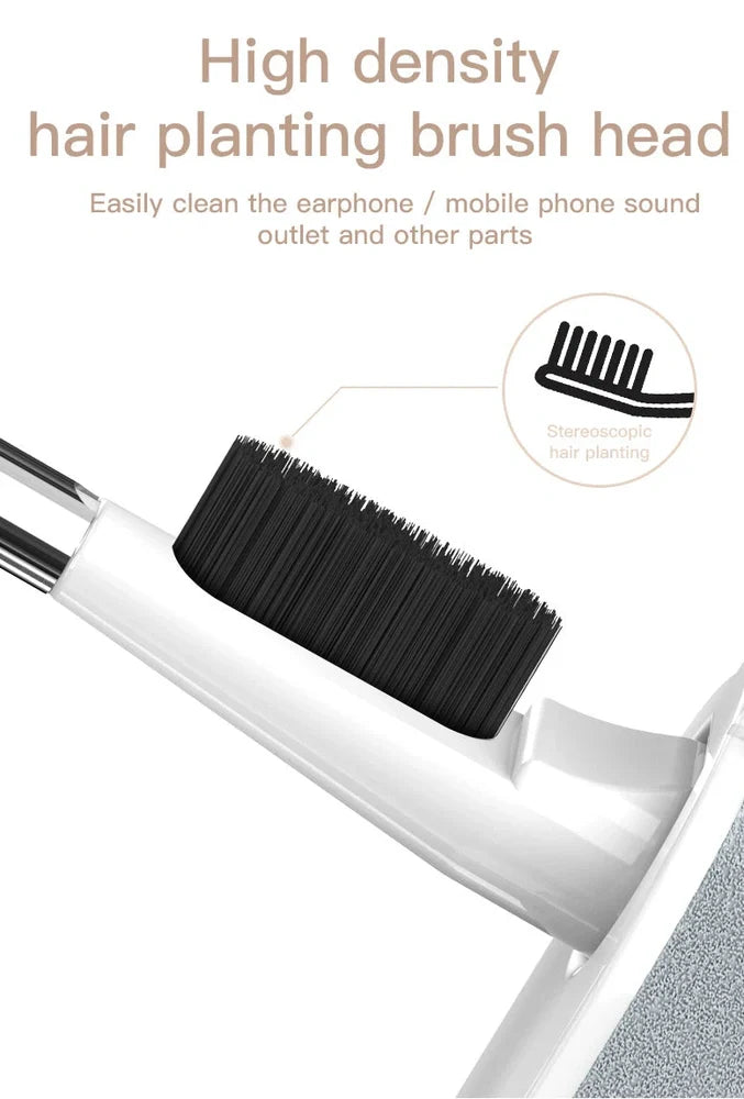 White 5-in-1 cleaning pen kit with sponge brush metal tip and microfiber cloth for earphones phones and screens 3.8x7.5x1.8 cm