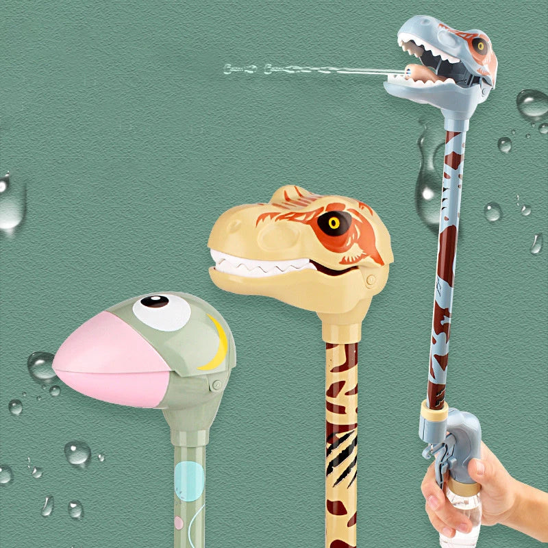 Colorful dinosaur and flamingo-shaped water blasters for kids, perfect for summer water battles and outdoor fun