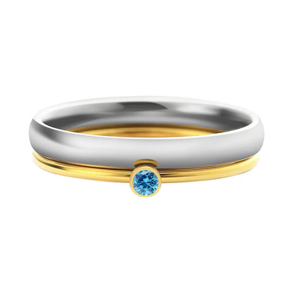 December colour birthstone titanium steel ring with geometric shape and electroplated gold lettering on adjustable sizing band