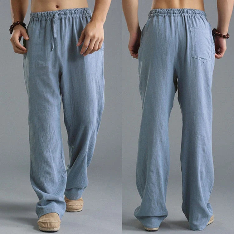Men's breathable linen loose casual sports pants in various colors