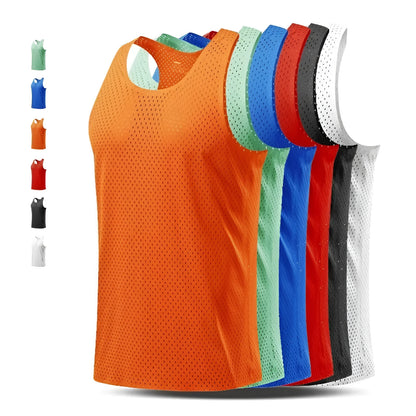 Men's solid colour quick-dry sleeveless sports vest in polyester on a neutral background.