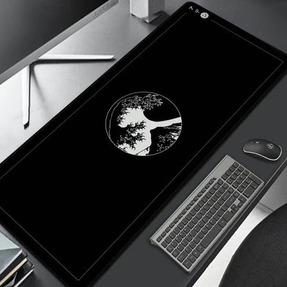 Extended mechanical keyboard mouse pad with heat transfer surface showing dimensions from 300x600mm to 400x900mm