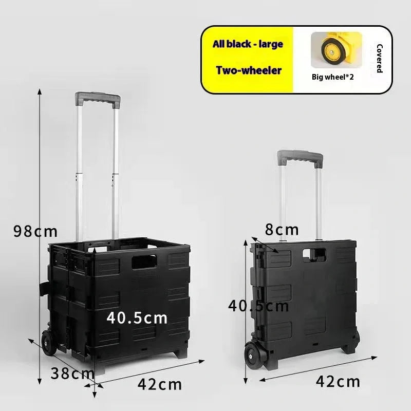 Foldable plastic lever cart with lid in various colors, perfect for shopping and transport