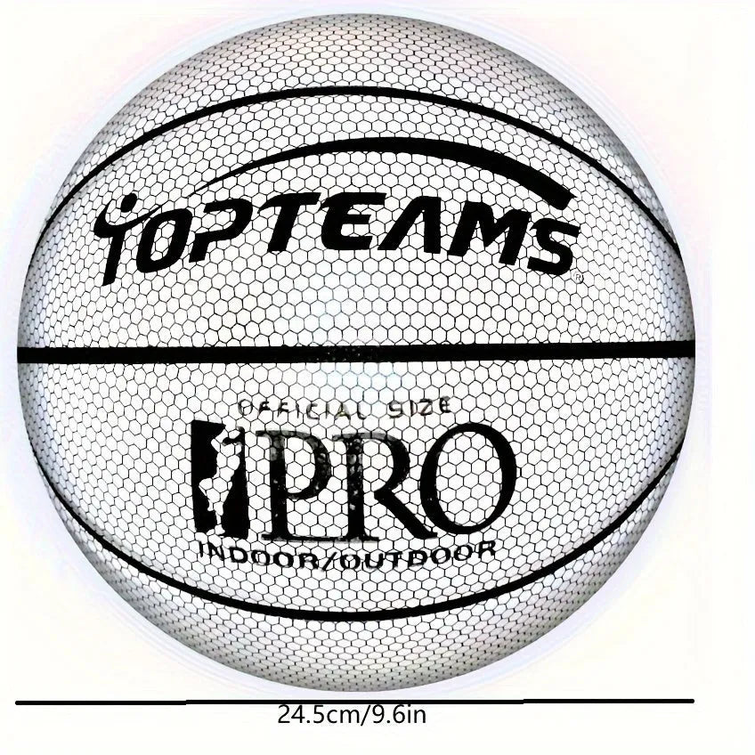 No. 7 basketball with holographic reflective surface and fluorescent design in Chroma and White colours