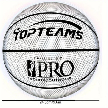 No. 7 basketball with holographic reflective surface and fluorescent design in Chroma and White colours