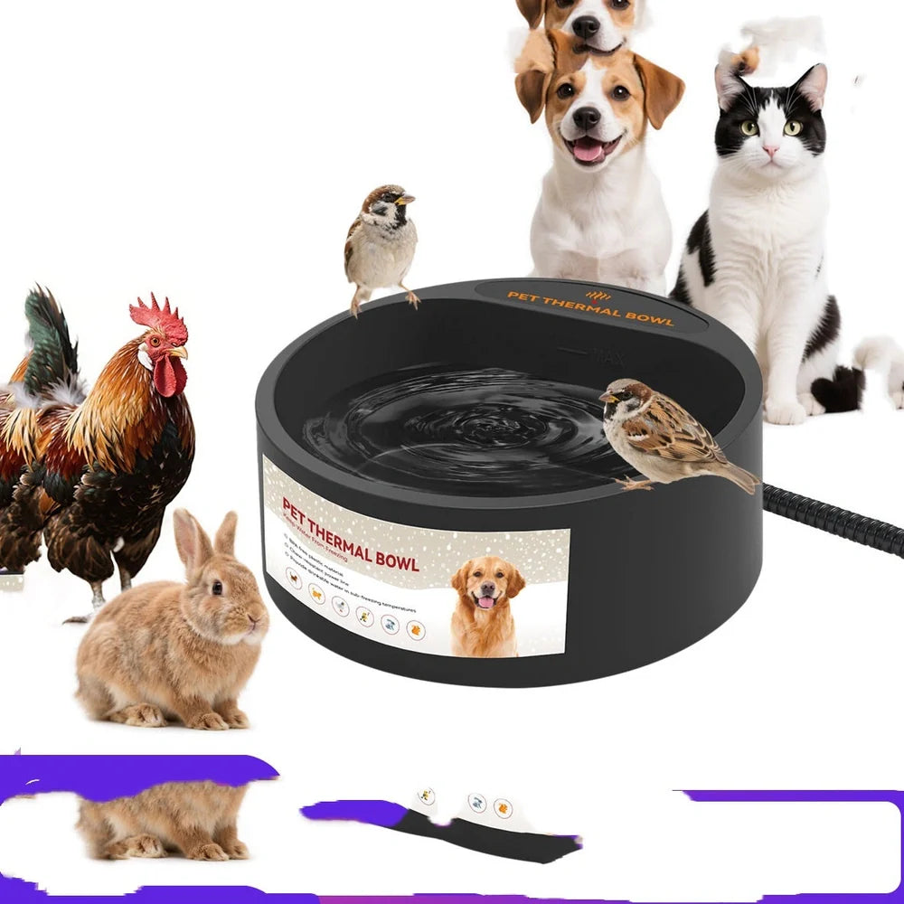 Black pet heating bowl with 35W temperature maintenance and 2.2L capacity
