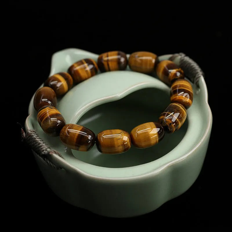 Natural Yellow Tiger Eye stone bracelet with ethnic style design and constellation patterning