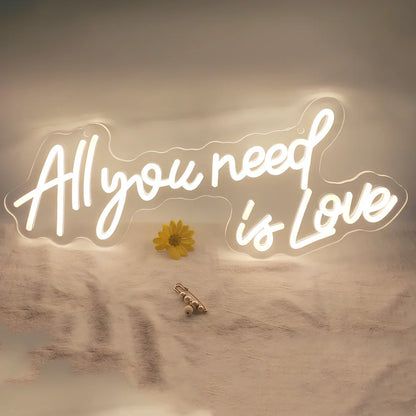 LED neon bedroom sign with warm white lighting measuring 580x230mm with acrylic housing