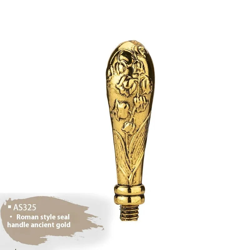 Wooden wax seal handle tool in various designs including lily, pearl cloud, and double dragon styles.