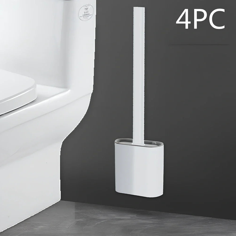 Wall-mounted soft toilet brush with silicone bristles and cover in midnight green colour