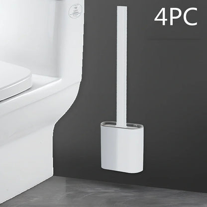 Wall-mounted soft toilet brush with silicone bristles and cover in midnight green colour