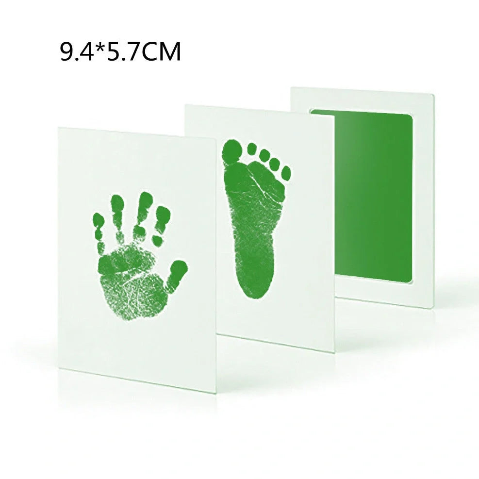 Disposable ink baby hand and foot print kit with six colour options and two size formats