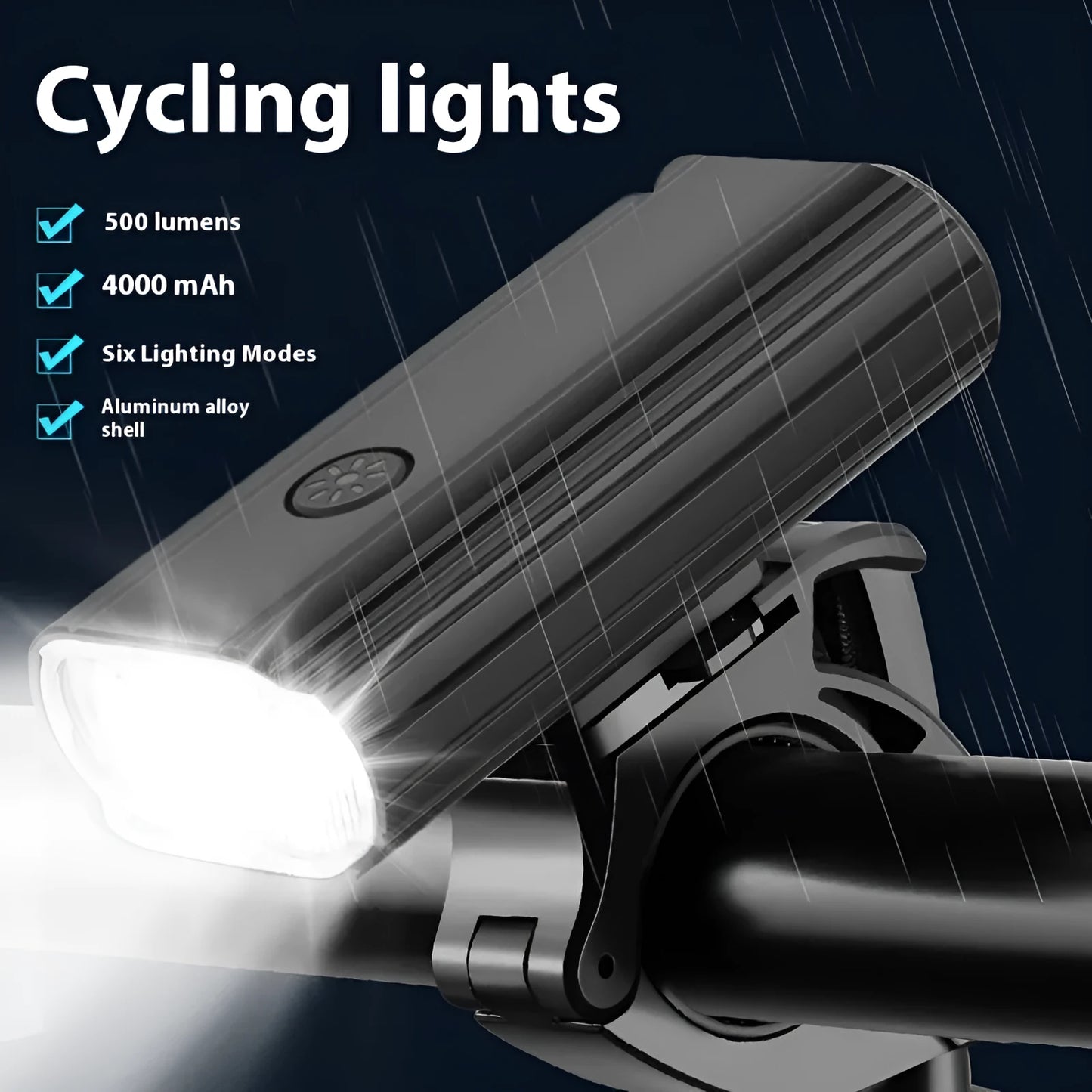 Aluminium alloy bicycle headlight with USB Type-C charging port and quick-release mounting system