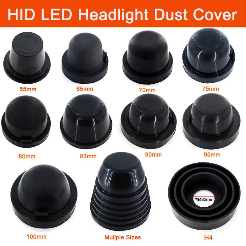 Black silicone LED headlight rear cover for General Motors vehicles, 90mm diameter