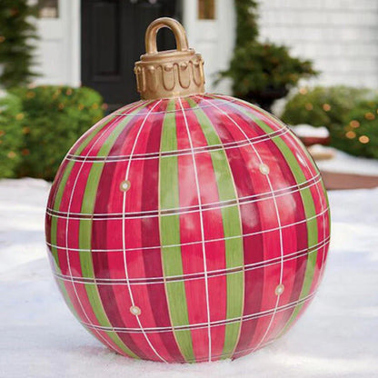 Vibrant, inflatable Christmas ornaments in various holiday designs for outdoor decoration