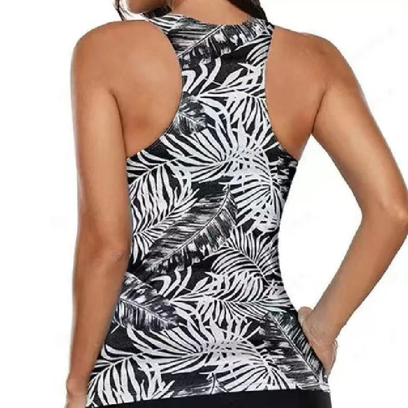 Women's split bow bikini swimsuit with adjustable ties in three pattern options, sizes S to 2XL
