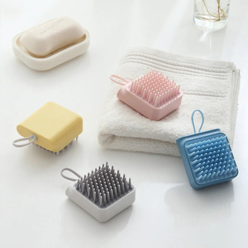 Multifunctional pet grooming brush with soft TPR combs in white, pink, blue, and yellow