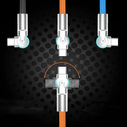 Rotating Type C data cable with 360-degree swivel connector in blue colour showing flexible silicone construction